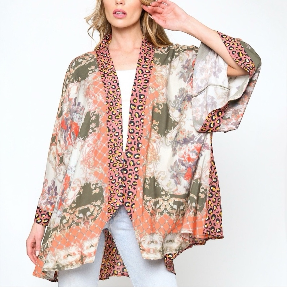Anthropologie Aratta Silent Journey Abstract Animal Floral Kimono Cardigan S/M